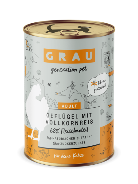 GRAU Geflügel Mit Vollkornreis 400g - bezglutēna konservi pieaugušiem kaķiem ar mājputnu un brūnajiem rīsiem