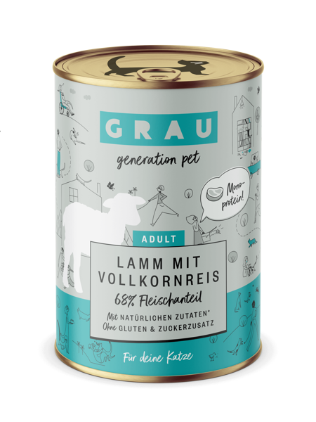 GRAU Lamm Mit Vollkornreis 400g - bezglutēna konservi kaķiem ar jēru un brūnajiem rīsiem