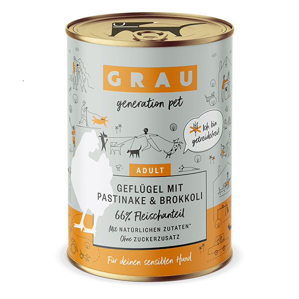 GRAU Geflugel Mit Pastinake & Brokkoli 400g - консервы с мясом птицы, пастернаком и брокколи для взрослых собак