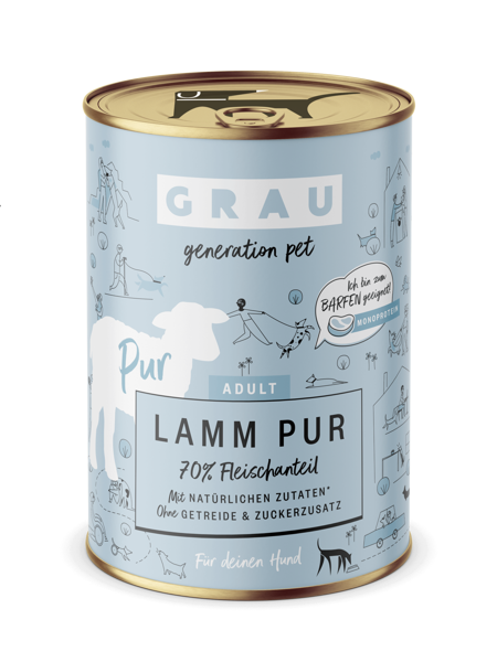 GRAU Lamm Pure  400г - консервы с бараниной и коричневым рисом для  взрослых собак (Монопротеин)