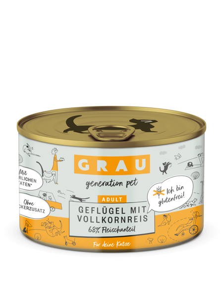 GRAU Geflügel Mit Vollkornreis 200g - bezglutēna konservi pieaugušiem kaķiem ar mājputnu un brūnajiem rīsiem