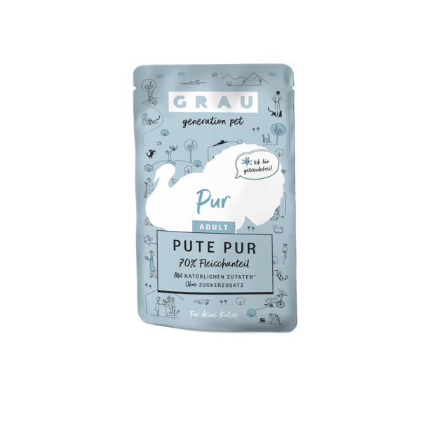 GRAU Pute Pur 125g - monoproteīna konservi pieaugušiem kaķiem ar tītara gaļu