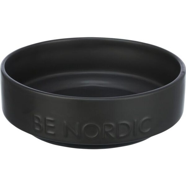 Bļoda dzīvniekiem, keramika : Trixie BE NORDIC bowl, flat, ceramic/rubber ring, 0.3 l/ø 16 cm, black