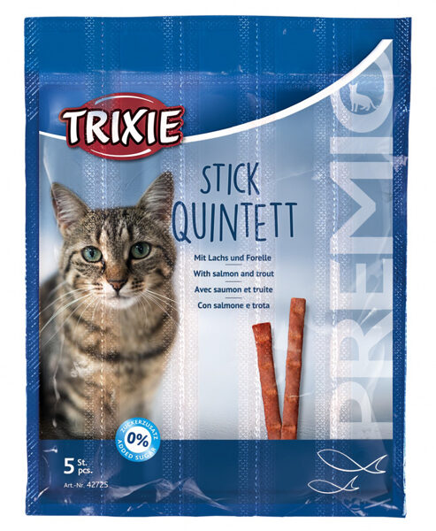 Gardums kaķiem - Trixie Premio Quadro-Sticks anti-hairball, ar lasi un foreli, 5*5 g