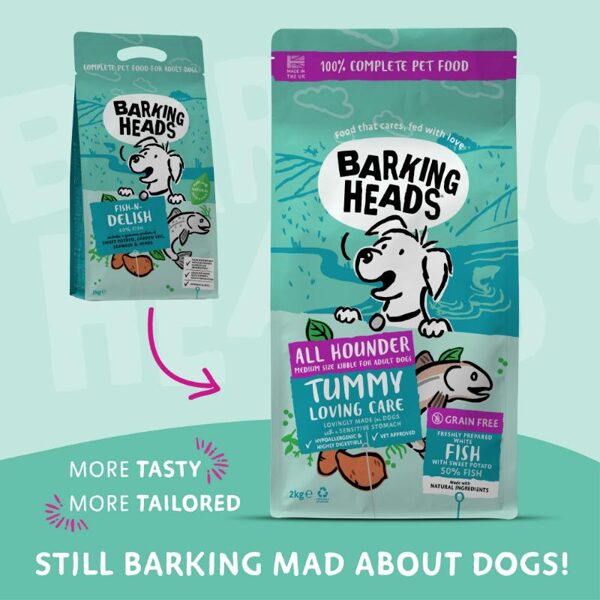 BARKING HEADS Tummy Lovin Care Fish 2kg - корм для взрослых собак мелких и средних пород с белой рыбой