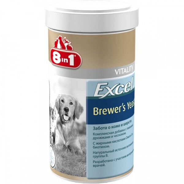 8IN1 EXCEL BREWERS YEAST 100 ml, 140 tab - papildbarība suņiem ar raugu ādai un spalvai