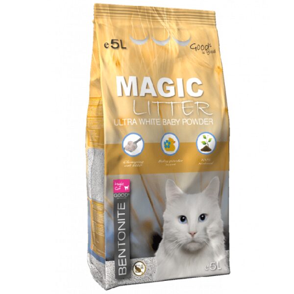 Magic Litter Bentonite Ultra White Baby Powder 5 L - Cementējošās smiltis kaķu tualetei 