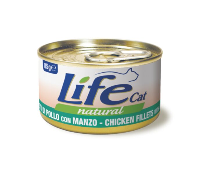LIFE CAT Chicken Fillets with Beef 85g - konservi kaķiem ar vistas un liellopa gaļu
