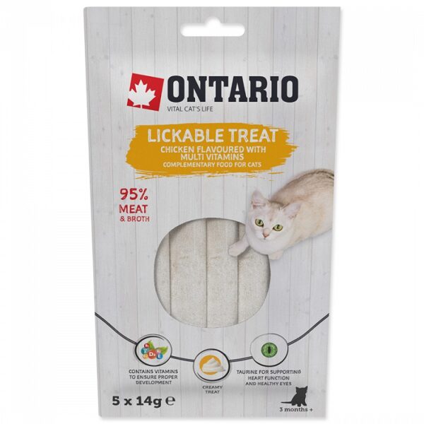 Ontario Lickable Treats Chicken Flavoured with Multi Vitamins, 5 x 14 g - Krēmveida gardums ar vistas gaļu un vitamīniem kaķiem no 3 mēnešu vecuma