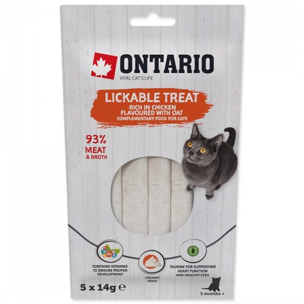 Ontario Lickable Treats Chicken Flavoured with Oat, 5 x 14 g - Krēmveida gardums kaķiem no 3 mēnešu vecuma