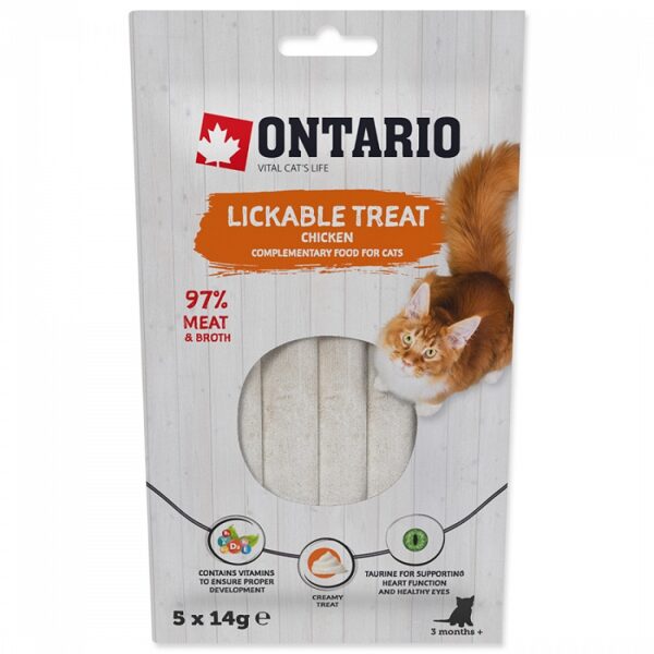 Ontario Lickable Treats Chicken, 5 x 14 g - Krēmveida gardums ar vistas gaļu kaķiem no 3 mēnešu vecuma