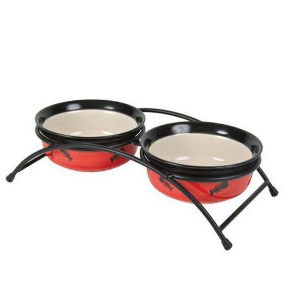 Paliknis ar bļodām - Trixie Eat on Feet Bowl Set, 2*0.25 l/12.5 cm, red/black/cream