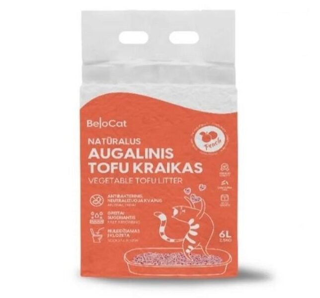 BelCat Tofu Clumping Cat Litter Peach 6l - dabīgi granulēti kaķu pakaiši ar persiku maigu aromātu 