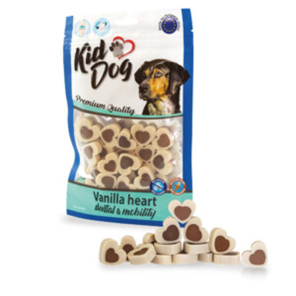 KidDog Vanilla Heart Dental & Mobility 80g - kārums suņiem ar hondroitīnu un glikozamīnu