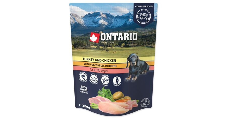 Ontario Dog Turkey, Chicken and vegetables in broth  300 g - konservi suņiem