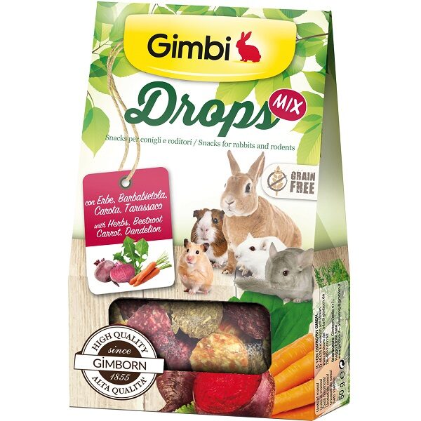 Gimbi Drops mix with herbs, beetroot, carrot, dandelion 50g -  витаминизированная добавка  для грызунов