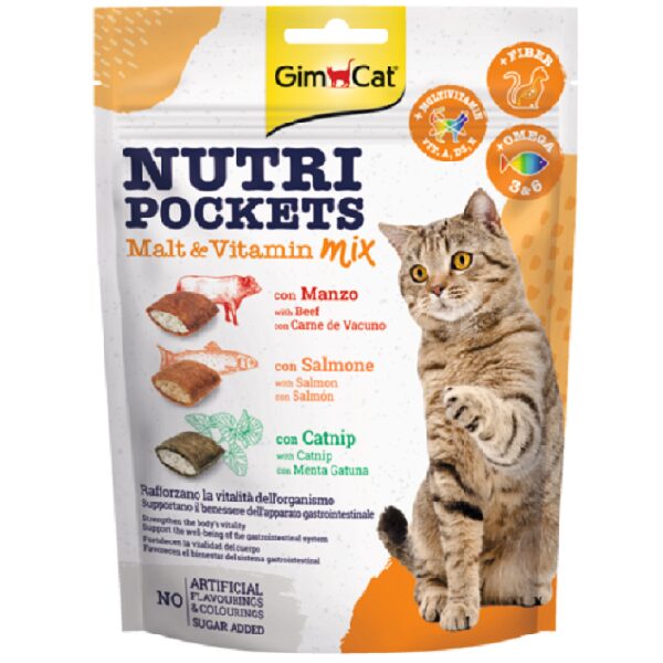 GIMBORN Nutri Pockets Malt Vitamin Mix with Beef, Salmon, Catnip, 150gr