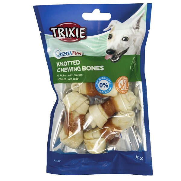 Papildbarība suņiem - Trixie Knotted Chewing Bones with Chicken 5cm, 5*70g