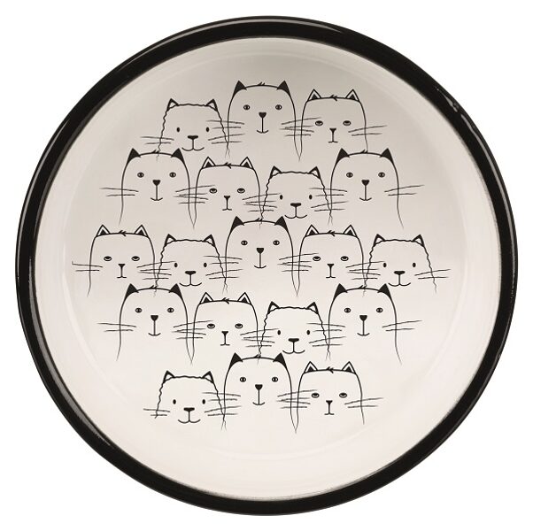 Keramiskā bļoda dzīvniekiem - Trixie Hello my little cat bowl, flat, ceramic, 0.3 l/ø 15 cm, black/white