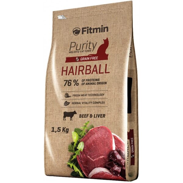 Fitmin Purity Hairball 1.5 Kg - bezgraudu holistiska barība garspalvainiem kaķiem.