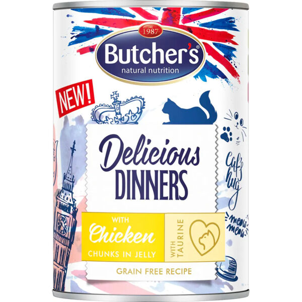 Butchers CAT Delicious Dinners with chicken chunks in Jelly 400g