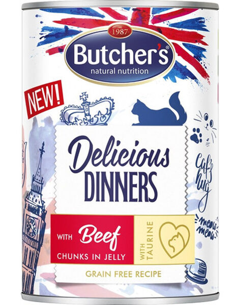 Butchers CAT Delicious Dinners with beef chunks in Jelly 400g - Konservēta barība kaķiem