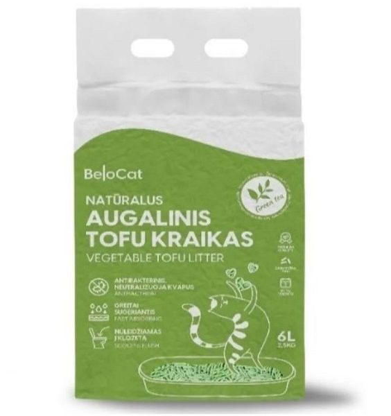 BelCat Tofu Clumping Cat Litter Green tea 6l - dabīgi granulēti kaķu pakaiši ar zaļo tēju maigu aromātu 