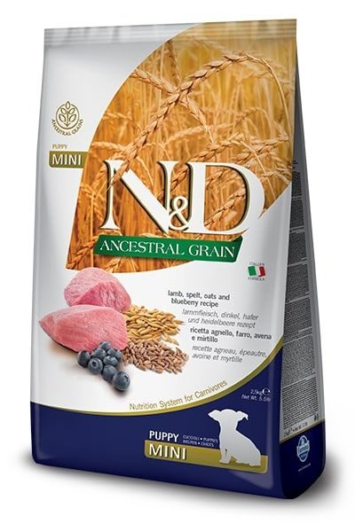 N&D Dog Ancestral grain Lamb & Blueberry Puppy Small, 7 kg - для щенков мелких пород и беременных или кормящих сук.