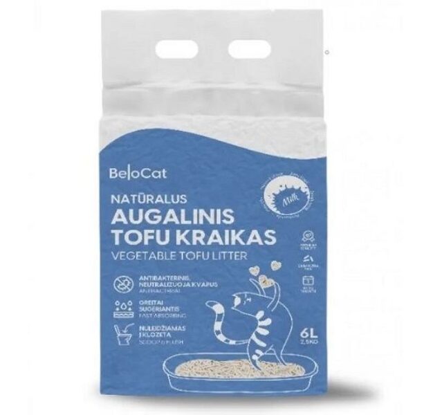 BelCat Tofu Clumping Cat Litter Milk 6l - dabīgi granulēti kaķu pakaiši bez smaržas 