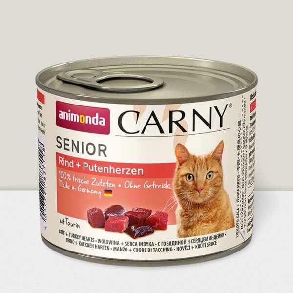Carny Senior Beef and Turkey hearts, 200 g - konservēta barība kaķiem (liellops, tītara sirds)