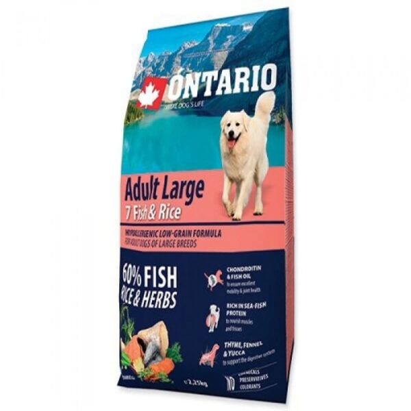 Ontario Dog Adult Large 7Fish&Rice 12kg - сухой корм с рыбой и рисом для взрослых собак крупных пород в возрасте от 2 до 8 лет