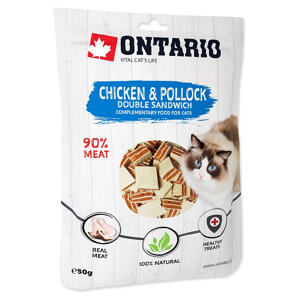 Papildbarība-gardums kaķiem - Ontario Cat Chicken and Pollock Double Sandwich 50g.