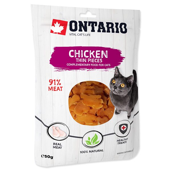 Papildbarība-gardums kaķiem - Ontario Cat Chicken Thin Pieces 50g.