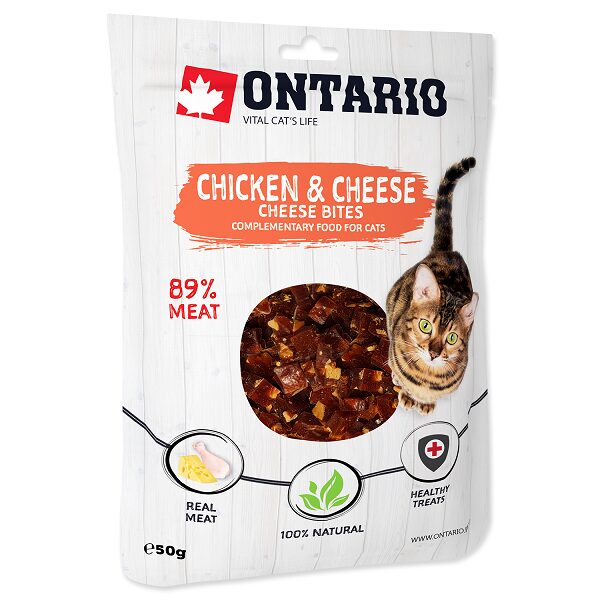 Papildbarība-gardums kaķiem - Ontario Cat Chicken and Cheese Bites 50g.