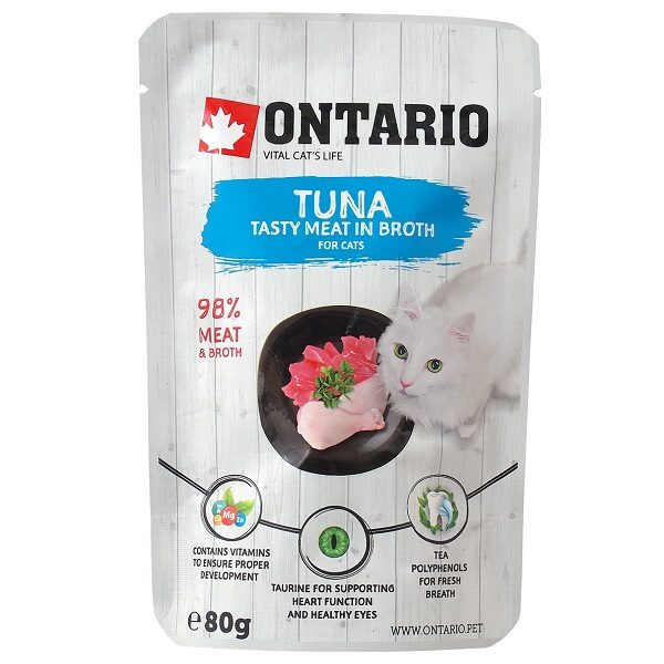 Konservi kaķiem - Ontario Pouch Tuna in Broth, 80 g