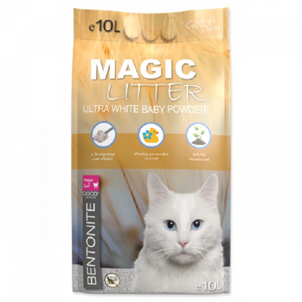  Magic Litter Bentonite Ultra White Baby Powder 10 L - Cementējošās smiltis kaķu tualetei
