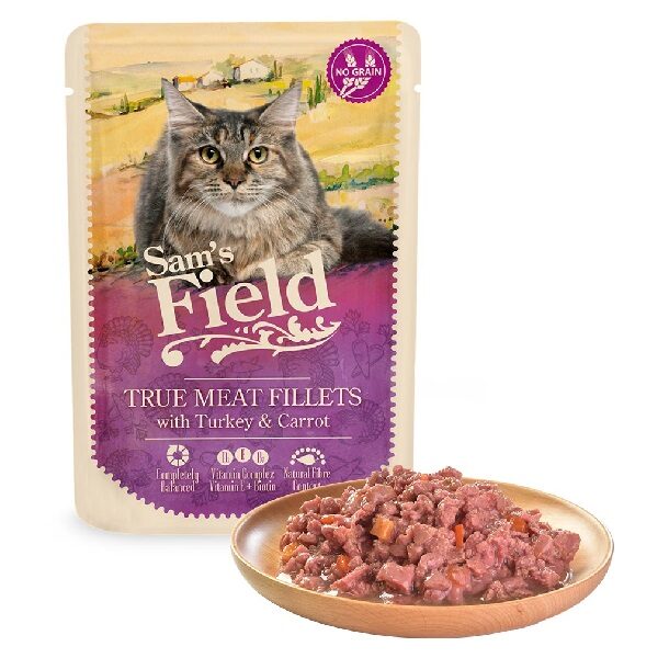 Sam´s Field CAT POUCH with Turkey Fillets/Carrot 85g