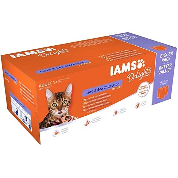  IAMS Delights Land and Sea Collection in Gravy 48*85gr.— konservi kaķiem 
