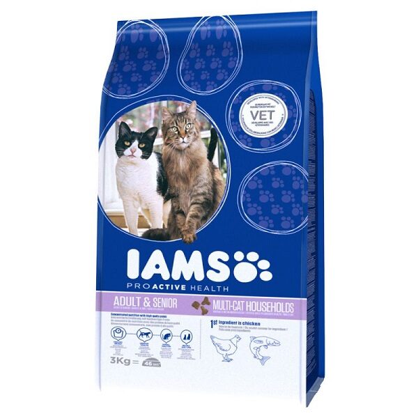 15kg IAMS CAT Multicat Chicken Salmon - sausā barība kaķiem