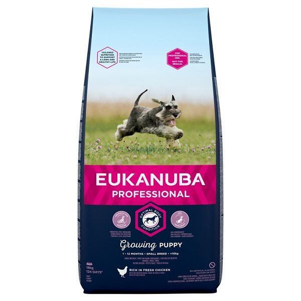  Eukanuba Puppy & Junior Small - sausā barība ar vistu mazo šķirņu kucēniem 18kg
