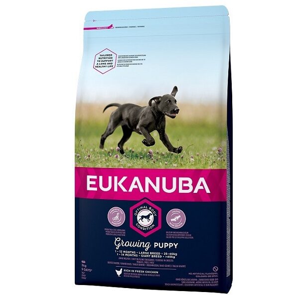 Barība kucēniem — Eukanuba Puppy Large Breed Chicken - sausā barība lielo šķirņu kucēniem 3kg