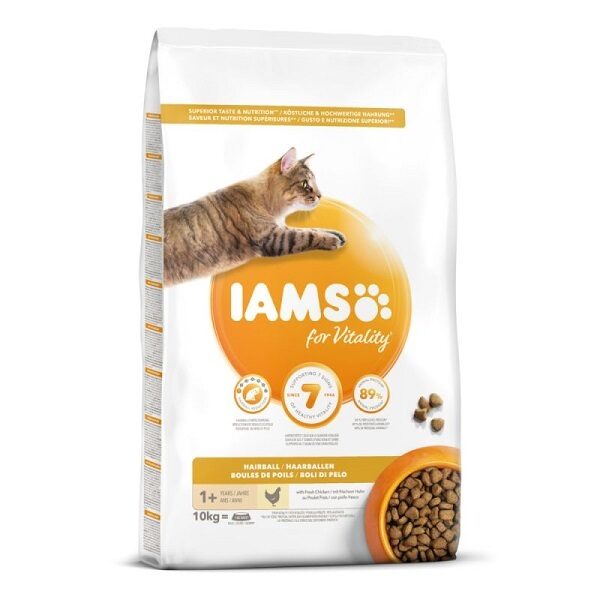 IAMS CAT ADULT HAIRBALL CHICKEN 800g - Sausā barība pieaugušiem kaķiem
