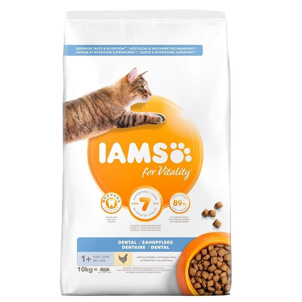  Sausā barība kaķiem -IAMS CAT ADULT DENTAL CHICKEN 10KG.