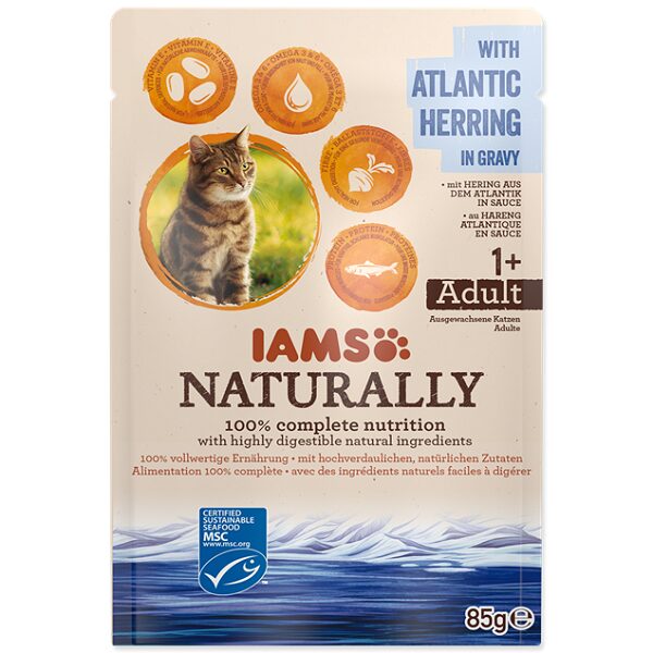 IAMS CAT Naturally Adult Atlantic Herring in gravy 85g - konservēta barība kaķiem