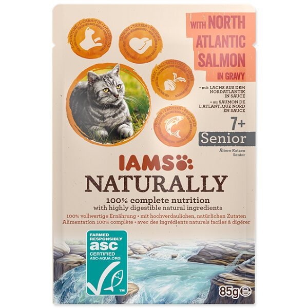 Konservēta barība kaķiem - IAMS CAT Naturally Senior Salmon in gravy 85gr.