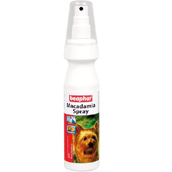  Beaphar Macadamia Spray 150ml - sprejs ar makadāmijas eļļu kaķiem un suņiem sausas ādas un trausla, blāva, nedzīva apmatojuma kopšanai