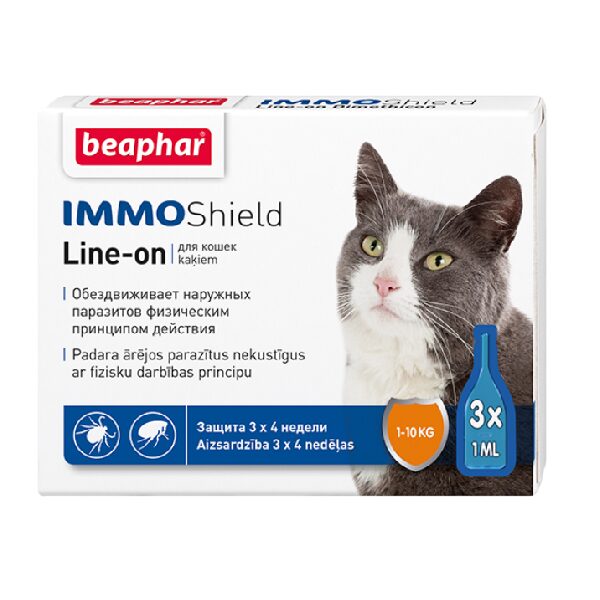 Līdzeklis pret blusām, ērcēm kaķiem - Beaphar IMMO SHIELD LINE-ON CAT 3*1ml