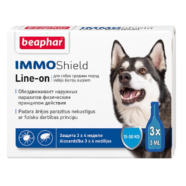 Līdzeklis pret blusām, ērcēm suņiem - Beaphar IMMO SHIELD LINE-ON DOG 3*3ml Medium