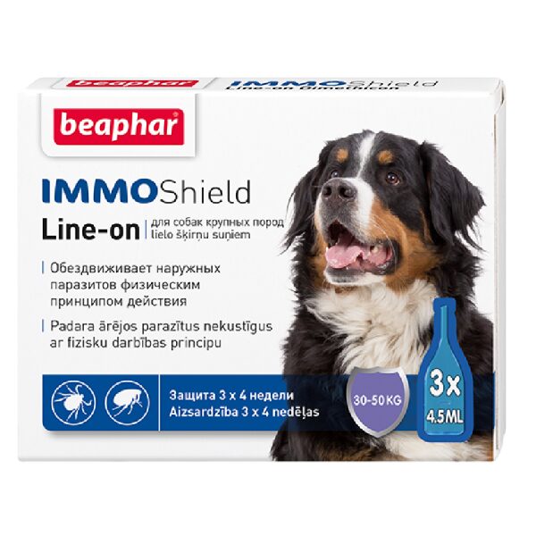 Līdzeklis pret blusām, ērcēm suņiem - Beaphar IMMO SHIELD LINE-ON DOG Large 30-50kg. 3*4.5ml
