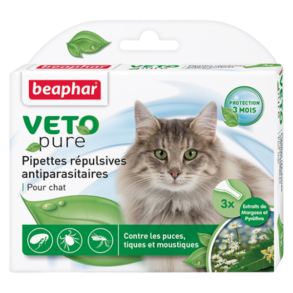 Līdzeklis pret blusām, ērcēm, odiem kaķiem - Beaphar Spot on Veto pure, 3 gb